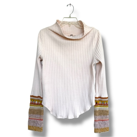 Free People Mixed Up Cuff Thermal Top Peach Size Large - Picture 2 of 12